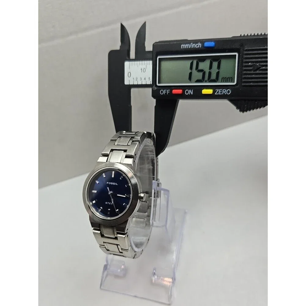 Fossil Steel FS2703 Womens Blue Dial Stainless Quartz Watch New Battery 50M WR